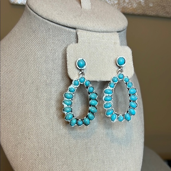 Turquoise Inspired Teardrop Earrings | Boho Western Dangle Earrings - Picture 3 of 4